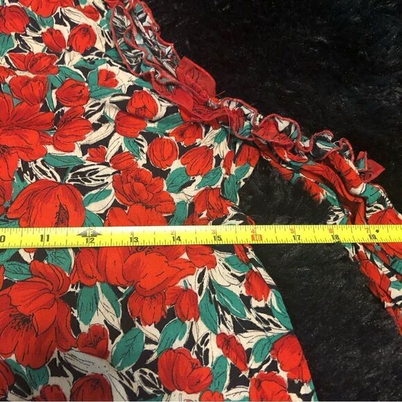 ZARA red flowers daisy print blouse shirt tee top long sleeve off shoulders sz S - Picture 10 of 10